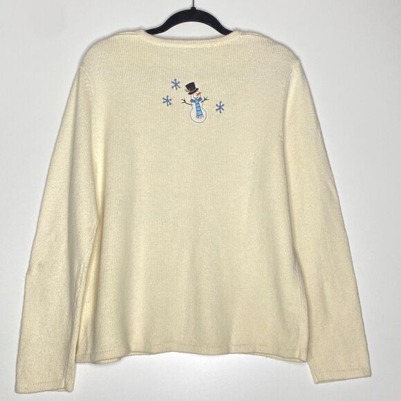 New Croft & Barrow Patchwork Snowman Embroidered Cardigan Sweater Size Large - Picture 6 of 7